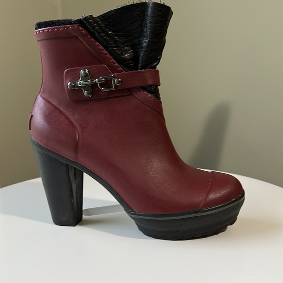 Sorel Medina Rain Ankle Boot High Heel Platform Waterproof Rubber Buckle Leather - Picture 1 of 15